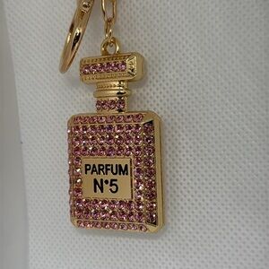Elegant Gold and Pink Perfume Bottle Keychain
